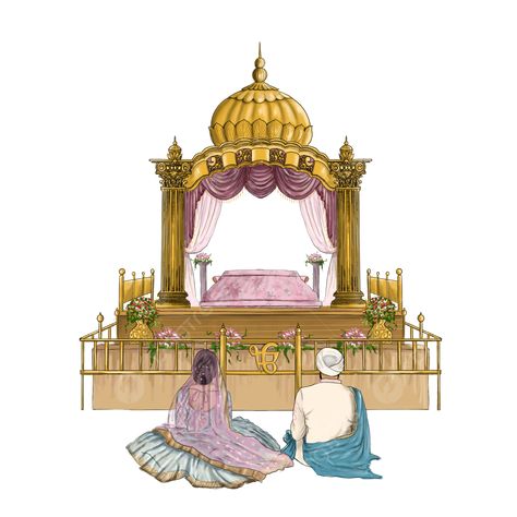 Punjabi Couple Illustration Art, Punjabi Wedding Couple Illustration, Punjabi Wedding Illustration, Gurudwara Illustration, Gurudwara Drawing, Anand Karaj Illustration, Sikh Couple Illustration, Punjabi Illustration, Indian Wedding Couple Illustration