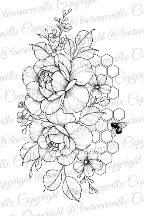 Tattoo Template Printables, Men Flower Tattoo, Honeycomb Tattoo, Ink Therapy, New Tattoo Ideas, Floral Tattoo Sleeve, Flower Tattoo Sleeve, Floral Tattoo Design, Mandala Tattoo Design