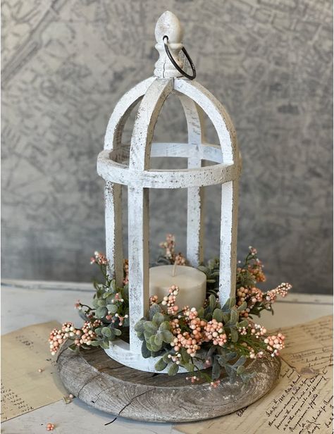 Orchid & Ivy 16-Inch White Open Wood Decorative Candle Holder Lantern w/ Metal Hanger – Rustic Elegant Country Farmhouse Indoor Hanging Wooden Pillar Votive Tabletop Wedding Home Decor Decoration Wood Lantern Decor, Wood Riser, Wooden Pillars, Sunroom Decorating, Lantern Ideas, Small Lanterns, Wood Lantern, Lantern Candle Decor, Wooden Lanterns