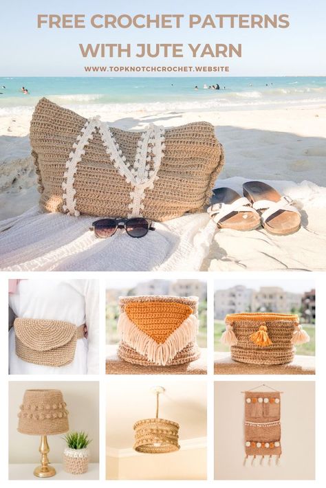 I am a big fan of natural fibers such as jute, twine, and  hemp. They have a great texture that give you that rustic natural effortless yet beautiful and relaxing look. if you are a big fan of natural jute/twine yarn like me. Here are 7 free crochet patterns that you can make with natural jute yarn. Jute Crochet Bags, Crocheting With Jute Twine, Crochet With Twine, Crochet Containers, Twine Crochet, Jute Yarn, Easy Beginner Crochet Patterns, Crochet Beach Bags, Crochet Baskets