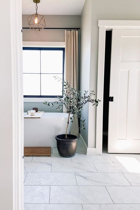 White Floor Bathroom Tile, Bathroom Tile Modern Farmhouse, Grey White Tile Bathroom, Farmhouse Bathroom Marble Floor, Lvp Tile Bathroom, Vinyl Tile Entryway, Marble Floor Bathroom Decor, Marble Look Vinyl Flooring, Luxury Vinyl Tile Flooring Laundry Room