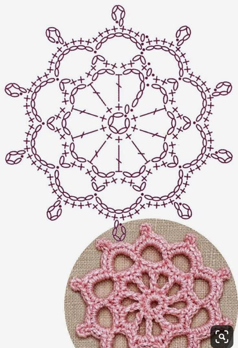 Motif Mandala Crochet, Crochet Puff Flower, Rose Window, Crochet Doily Diagram, Crochet Stitches Diagram, Crochet Jewelry Patterns, Crochet Earrings Pattern, Crochet Motif Patterns, Crochet Lace Pattern