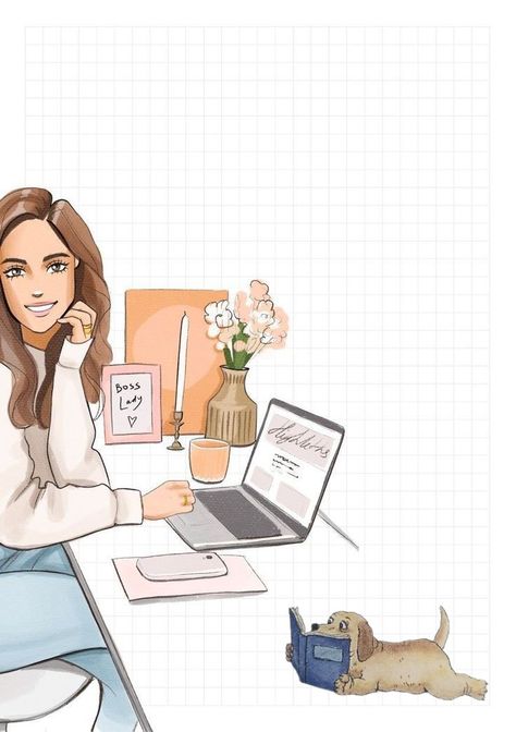 Boss Woman Illustration, Fashion Clipart, Girly Drawings, Illustration Art Girl, Planner Printables Free, Woman Illustration, Girly Art Illustrations, Pastel Wallpaper, Pics Art