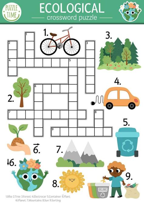 Vector ecological crossword puzzle for kids. Simple Earth day quiz with eco city landscape for children. Eco awareness educational activity. Cute cross word with forest, planet, plants Crossword Puzzles For Kids, Earth Day Quiz, City Puzzle, Cross Word, World Puzzle, Vector Landscape, Blue Giraffe, Book Cover Page, Eco City