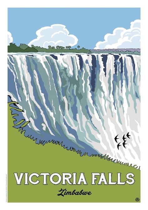 Victoria Falls • Zimbabwe ~ Duncan Butchart Victoria Falls Zimbabwe, Nature Words, Travel Africa, Retro Posters, Travel Poster Design, Poster Photography, Railway Posters, Vintage Poster Design, Travel Globe