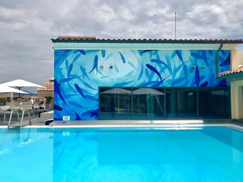 Urban Spaces Design, Ocean Mural, Diy Canvas Wall Art, Mural Design, Urban Spaces, Art Blue, Infinity Pool, Ocean Art, Diy Canvas