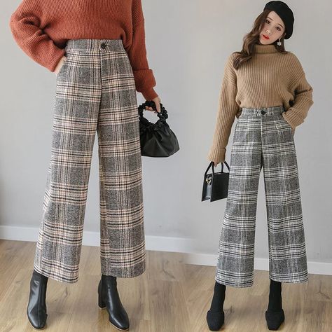 Look what I found on AliExpress Wide Leg Pants Outfit Work, Checkered Pants Outfit, Slacks Outfit, Plaid Pants Outfit, Pants Outfit Work, Wide Leg Pants Outfit, Tartan Pants, High Waist Fashion, Streetwear Fashion Women