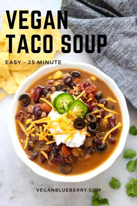 Vegan Taco Soup, Vegan Taco, Plant Based Soups, Pot Recipes Healthy, Vegan Mexican Recipes, Vegetarian Soup Recipes, Taco Soup Recipe, Vegan Sour Cream, Vegan Tacos