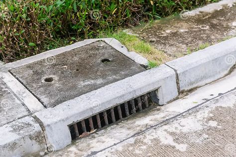 Sewer Drain Along Road. a Storm Drain on the Side of a Road. Suburban Street Drain. Stock Photo - Image of hole, pavement: 232402852 Drain Drawing, Storm Drain, Floor Drain Design, Channel Drain, Sewer Drain, Street Curb, Brick Garden Edging, Landing Ideas, Side Road