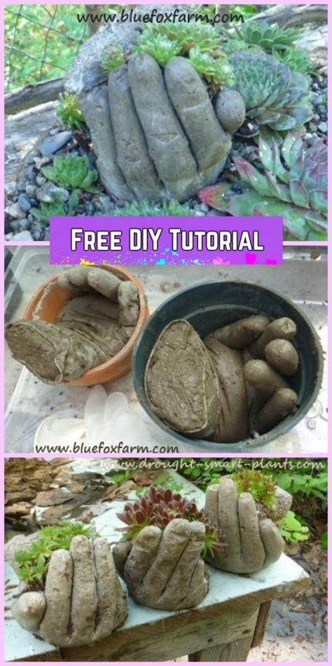 Hand Planters, Garden Planters Diy, Funny Vine, Cement Diy, Concrete Diy Projects, Cement Planters, Diy Concrete, Concrete Crafts, Concrete Garden