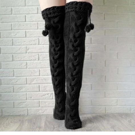 Black Thigh High Socks (3) Available Black Thigh High Socks, Knit Boot Socks, Winter Tights, Black Thigh High, Knit Stockings, Knit Boots, Over The Knee Socks, Warm Boots, Thigh High Socks