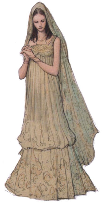 Padmé nightgown concept art Padme Costume, Star Wars Padme Amidala, Costume Concept, Queen Amidala, Star Wars Padme, Georgette Gown, Ralph Mcquarrie, Star Wars Fashion, Sci Fi Fashion