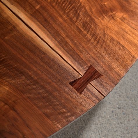 —— George Nakashima Sanso Table, 1985 American black walnut, rosewood 77 x 76 x 28 in —— Designed by George Nakashima, June 1, 1985, for Wayne and Ruth Hill of Great Falls, VA. Signed by George Nakashima on attached plaque, under the tabletop. Highly figured, American black walnut book-matched, two board top with rich crotch figure, back pockets and 10 butterflies. 4 central rosewood butterflies and 6 walnut butterflies to seal dramatic cracks. The American black walnut base is compose... Nakashima Table, Modern Magazine, Museum New York, Craft Museum, George Nakashima, Studio Furniture, American Black Walnut, Great Falls, June 1