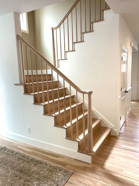 Tapered posts and balusters - Midcentury - Staircase - Portland - by Portland Stair Company | Houzz UK Timeless Staircase Design, 80s Staircase Remodel, U Stairs Design, Return Staircase, Closed Staircase, U Shaped Stairs, Wood Banister, U Shaped Staircase, Victorian Country House