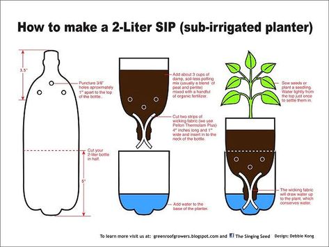 containers for plants | Here's how to set up your Self Watering plastic bottles! Your kids can ... Plantarea Legumelor, Unusual Planter, نباتات منزلية, Self Watering Planter, Self Watering, Permaculture, Growing Plants, Herb Garden, Yard Landscaping