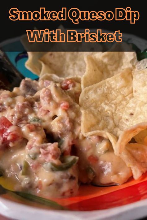 Smokey, cheesy, and downright delicious! Smoked Queso Dip with Brisket is the perfect thing to bring for tailgating, for watching the big game or served up at any party. It can even be smoked ahead of time and reheated. #joshscookhouse #smokedquesodip #smokedquesodipwithbrisket #smokedbrisketqueso #smokedbrisketrecipe #brisketquesorecipe #pitboss #pitbossnation #recipe Smoked Brisket Queso Dip, Heb Brisket Queso Recipe, Brisket Dip Recipes, Brisket Queso Dip, Brisket Dip, Brisket Queso, Beef Cube Steak Recipes, Smoked Queso Dip, Smoked Queso