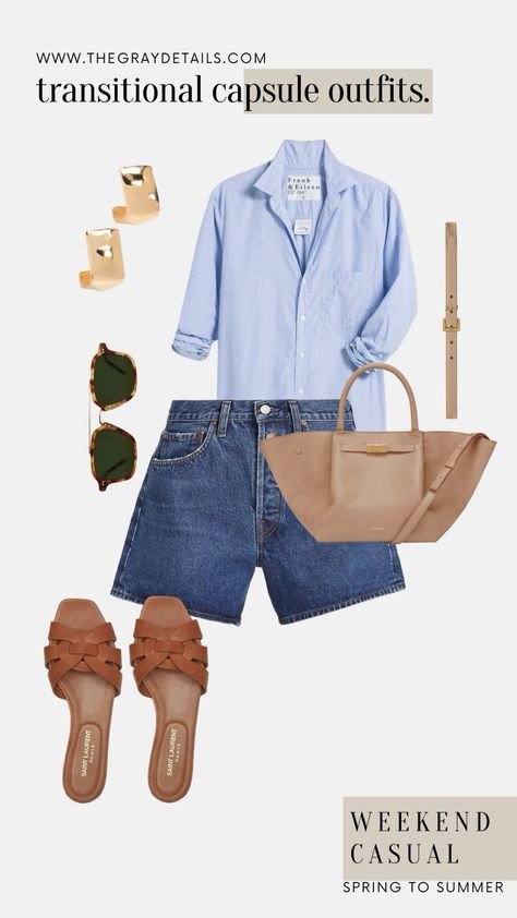 Parker High-Rise Denim Shorts curated on LTK Denim Shorts Holiday Outfit, Old Money Denim Shorts, Denim Mom Shorts Outfits, Blue Button Down Outfit, Casual Jean Shorts Outfit, Dress Travel Outfit, Blue Jean Shorts Outfit, Work Dinner Outfit, White Maxi Dress Outfit