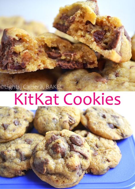 KitKat Chocolate Chip Cookies. A soft and chewy chocolate chip cookie with broken pieces of KitKat throughout! These are probably one of my favourites! #kitkatcookies, #chocolatechipcookies #thebestcookierecipe Kitkat Cookies, Kit Kat Cookies, Chocolate Chip Cookies Soft, Kitkat Chocolate, Cookies Soft And Chewy, Baking Trays, Cookies Soft, Bake Recipes, Chewy Chocolate Chip Cookies