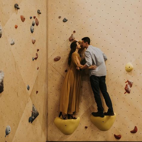 Climbing gym engagement photos? YES PLEASE. I always encourage my couples and seniors to pick locations that reflect THEM. Harley + John… Gym Engagement Photos, Rock Climbing Engagement, Climbing Engagement Photos, Jumping Engagement Photos, Rock Climbing Wedding Photos, Rock Climbing Wedding, Gym Couple, Indoor Rock Climbing, Indoor Climbing