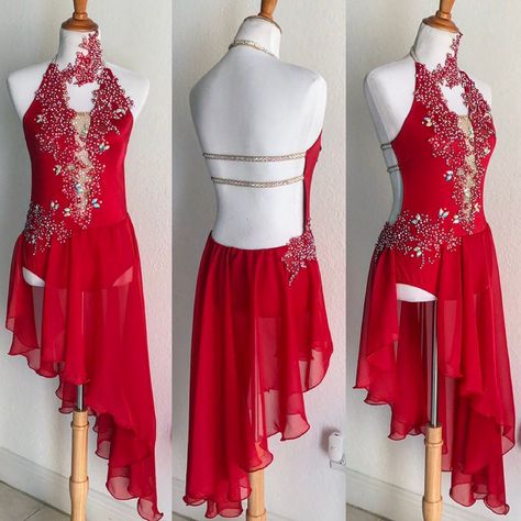 Red Dance Costumes, Cute Dance Costumes, Pretty Dance Costumes, Dance Costumes Dresses, Contemporary Dance Costumes, Custom Dance Costumes, Dance Competition Costumes, Dance Costumes Lyrical, Red Costume