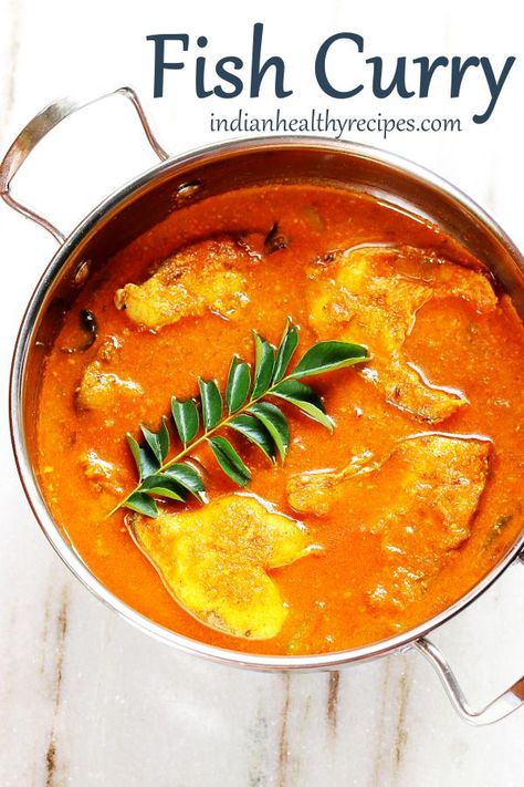 Tasty flavorful fish curry made with spicy onion tomato masala. Serve fish curry with rice or roti. #fish #curry #fishcurry #recipe #seafood Fish Recipes With Coconut Milk, Best Fish Curry Recipe, Indian Fish Curry, Indian Fish Recipes, Fish Curry Indian, Seafood Curry, How To Make Fish, Fish Curry Recipe, Curry Recipes Indian