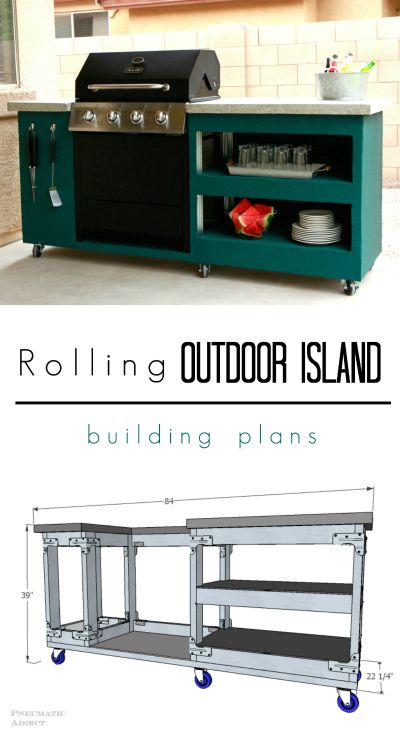 Outdoor Grill Island, Rolling Island, Bbq Grill Island, Free Building Plans, Outdoor Island, Grill Island, Grill Area, Bbq Island, Outdoor Kitchen Island