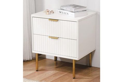 Dresser Bedside Table, Brass Bedside, White Facade, Bedside Table Set, Art Deco Elements, Wine Rack Cabinet, Drawer Bedside Table, White Bedside Table, Wardrobe Furniture