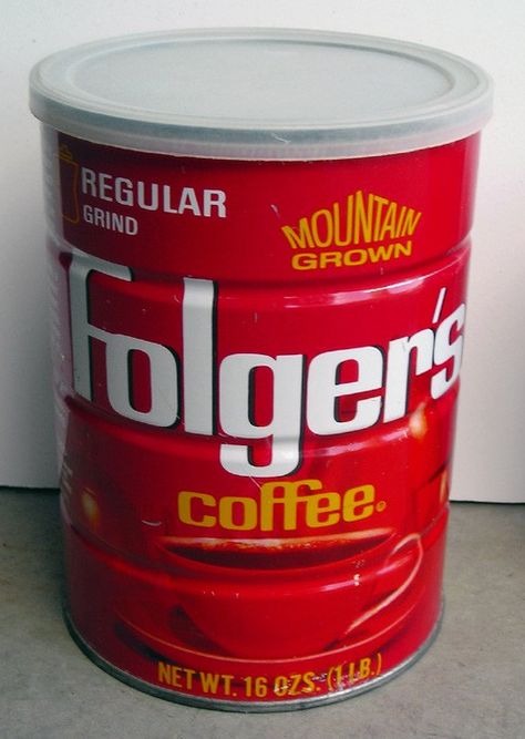 Mountain Grown Folgers coffee can  (1970s) Life In The 70s, Procter And Gamble, Folgers Coffee, Vintage Childhood, Coffee Jar, Retro Kitchenware, Television Advertising, Snoopy Funny, Coffee Jars