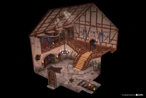 ArtStation - Medieval fantasy interiors, Damian Bonczyk Medieval Fantasy House Interior, Medieval House Concept, Medieval House Interior, Medieval House Concept Art, Fantasy House Interior, House Concept Art, Medieval Kingdom, Minecraft Medieval House, Dancing Rabbit