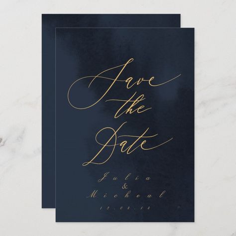 Midnight Blue Calligraphy Wedding Save The Date Invitation - navy gold save the date invitations Blue Calligraphy, Gold Save The Dates, Navy Invitation, Date Invitation, Blue Texture, Calligraphy Wedding, Calligraphy Script, Wedding Calligraphy, Save The Date Invitations