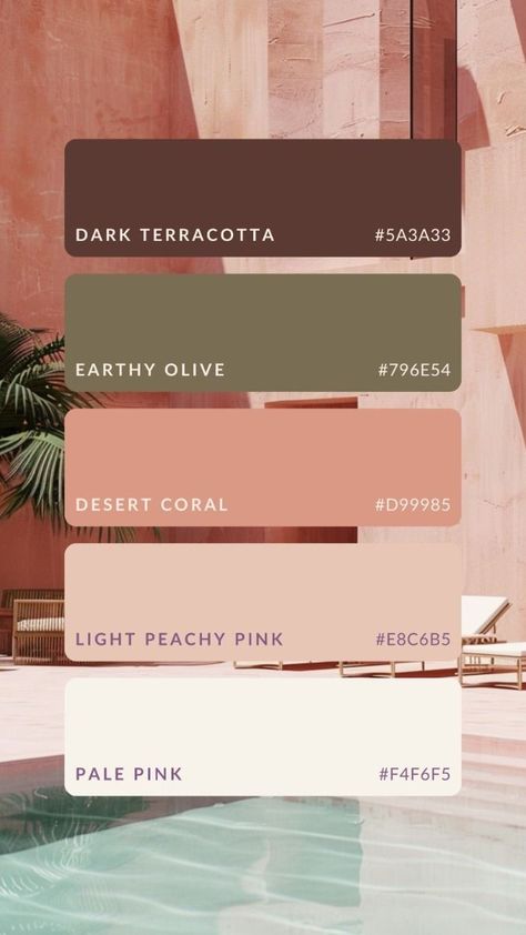 Pink And Terracotta Color Palette, Pale Colors Aesthetic, Terracotta Hex Code, Peachy Pink Color Palette, Dark Coral Aesthetic, Hacienda Color Palette, Wellness Brand Color Palette, Warm Tones Aesthetic, Color Pallets Aesthetic