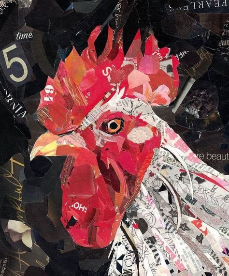 Chicken Collage, Rooster Collage, Collage Quilts, Rooster Art, Collage Art Projects, Paper Collage Art, Magazine Collage, Fabric Collage, Chicken Art