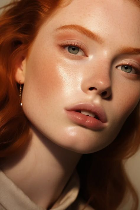 Inspired Makeup Looks, Peach Makeup Look, Ginger Makeup, Witchy Makeup, Red Hair Makeup, Warm Makeup, Golden Makeup, Goddess Makeup, Redhead Makeup