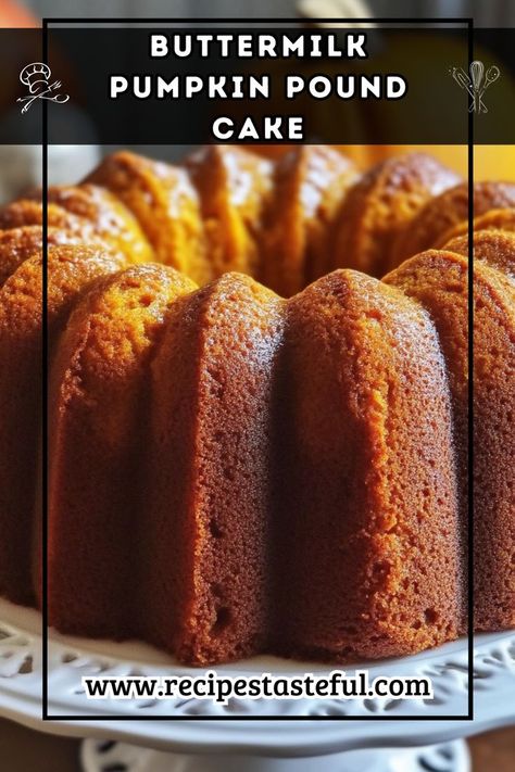 A moist and flavorful pound cake made with pumpkin puree and warm spices, perfect for fall gatherings. Drizzled with an optional glaze for a delightful finish! Spice Pound Cake, Pumpkin Pound Cake Recipes, Pumpkin Pound Cake, Pumpkin Puree Recipes, Sweet Glaze, Pumpkin Bundt Cake, Cream Cheese Pound Cake, Delicious Deserts, Gourmet Cookies