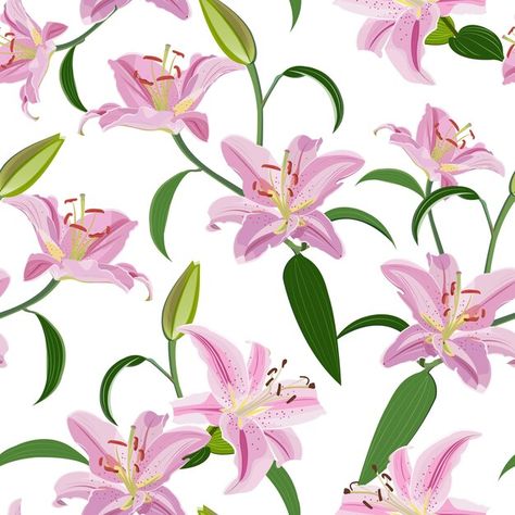 Lily flower seamless pattern Premium Vec... | Premium Vector #Freepik #vector #botany #beautiful-flowers #fresh-flowers #exotic-flowers Cana Lily, Flower Seamless Pattern, Shri Ganesh Images, Lilly Flower, Lily Pattern, Flower Pattern Design, Textile Pattern Design, Blouse Pattern Sewing, Pink Lily