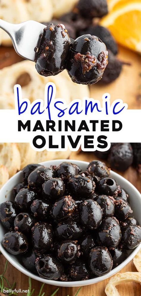 These marinated olives are soaked in a red wine, balsamic, fig jam reduction. They have a gourmet flavor and presentation, but are so easy to make for an easy, last minute appetizer or snack. Warm Marinated Olives, Olives Appetizer, Olive Appetizer, Christmas Appetizer, Marinated Olives, Olive Recipes, Antipasto Platter, Holiday Appetizer, A Charcuterie Board