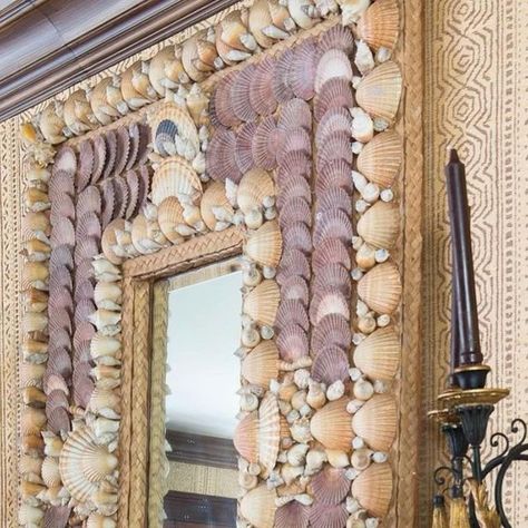 Brittany Bromley Interiors on Instagram: "It’s all in the mix! A coquillage mirror, Italian ebony and gilt sconces and a French marble mantle pop against a tribal print wall convering by @brunschwigfils . . . #designer #grandmillennial #grandmillennialdecor #traditional #interiordesign #homedecor #design #instahome #home #homeinspo #interiorarchitecture #interiorstyle #brittanybromleyinteriors #interior4all #interior123 #kravetfabrics #kravet #brunschwigandfils" Brittany Bromley, Marble Mantle, Antique Candelabras, Grand Millennial Decor, Black Taper Candles, Shell Ideas, Kravet Fabrics, Taper Candles, Beach Decor