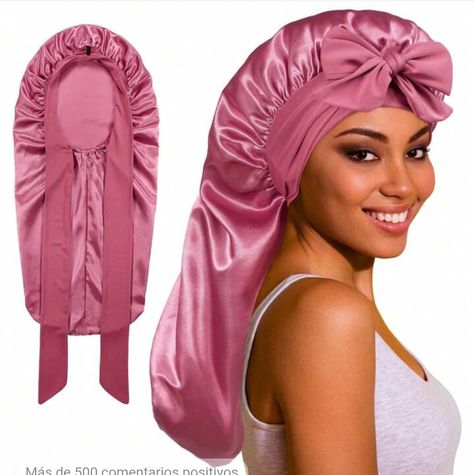 Long Bonnet For Braids, Braids Curly Hair, Silk Hair Bonnet, Silk Sleep Bonnet, Fancy Robes, Silk Hair Bonnets, Healthy Hair Routine, Sleeping Women, Silk Bonnet