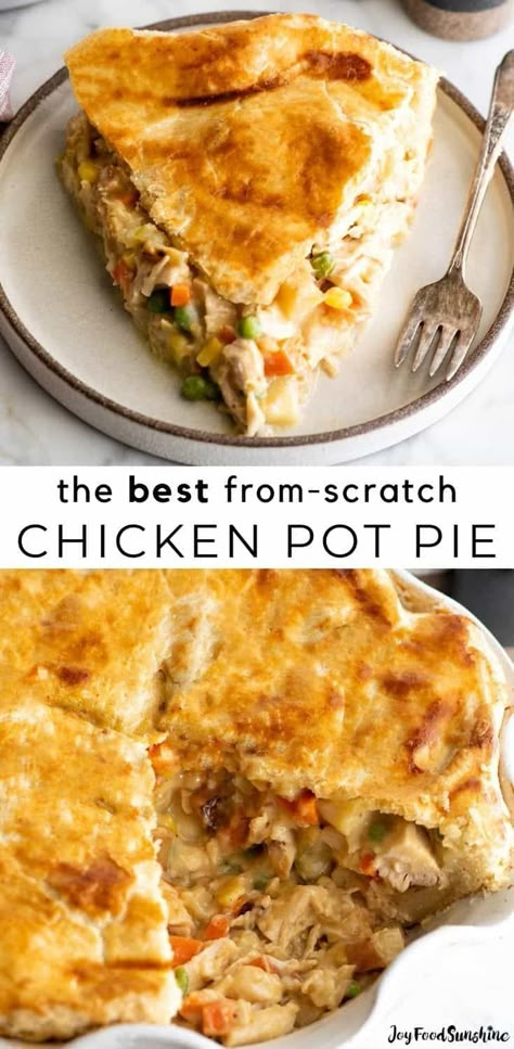 This homemade Chicken Pot Pie recipe is made completely from scratch and is the best chicken pot pie you'll ever eat. A delicious filling made with a from-scratch sauce is nestled between two layers of flaky, buttery homemade pie crust for a meal your entire family will love. Best Homemade Chicken Pot Pie, Classic Chicken Pot Pie Recipe, Chicken Pot Pie Crust, Homemade Chicken Pot Pie Recipe, Classic Chicken Pot Pie, Easy Chicken Pot Pie Recipe, Best Chicken Pot Pie, Baked Chicken Recipes Healthy, Chicken Pot Pie Filling