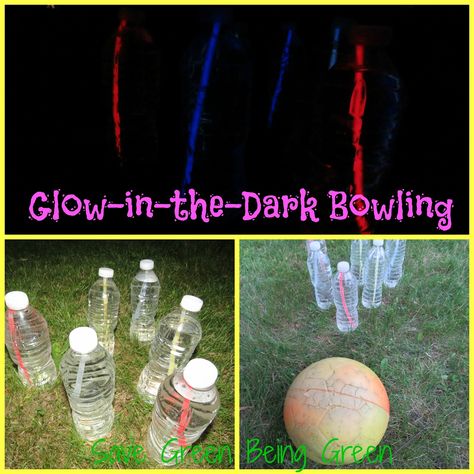 Glow In the Dark Bowling - fun game to play inside or outside Glow Bowling Birthday Party, Glow In The Dark Bowling Party, Ghost Bowling Game, Glow In The Dark Bowling, Games To Play Inside, Neon Bowling Alley, Diy Glow, Game To Play, Bowling