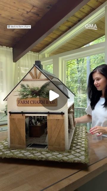 Good Morning America on Instagram: "@deck.to.farm.charm turned her hobby of making dollhouses into a full-time career! 😲😍

#dollhouse #hobby #career #creative #diy" Farm Style Doll House, Miniature Greenhouse Diy Doll Houses, Target Dollhouse Greenhouse, Vermont Farmhouse Jr Dollhouse Interior, Miniature Farm, Victoria's Farmhouse Dollhouse, Miniature Dollhouses, Good Morning America, May 17