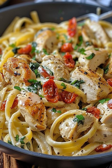 Creamy Tuscan Chicken Pasta, Italian Chicken Pasta Recipes, Italian Chicken Pasta, Creamy Tuscan Chicken, Creamy Italian Chicken, Tuscan Chicken Pasta, Chicken Breast Cutlet, Chicken Casseroles, Creamy Tomato Sauce