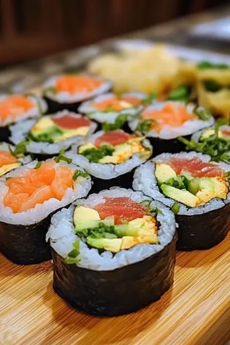 Looking to make a delicious meal at home? Try these easy DIY sushi roll recipes that anyone can follow! Whether you're a sushi lover looking to impress your friends or just want to use up leftover rice, this step-by-step guide will show you how to create various homemade sushi rolls. Fill them with your favorite ingredients like avocado, fish, or veggies for a tasty touch. Perfect for parties or a fun date night, these sushi rolls will wow everyone! Time to roll up your sleeves and make some incredible sushi at home! Easy Diy Sushi, Diy Sushi Rolls, Shrimp Sushi Rolls, Sushi Rolls Recipe, Avocado Fish, Making Sushi At Home, Types Of Sushi Rolls, Homemade Sushi Rolls, Easy Homemade Sushi