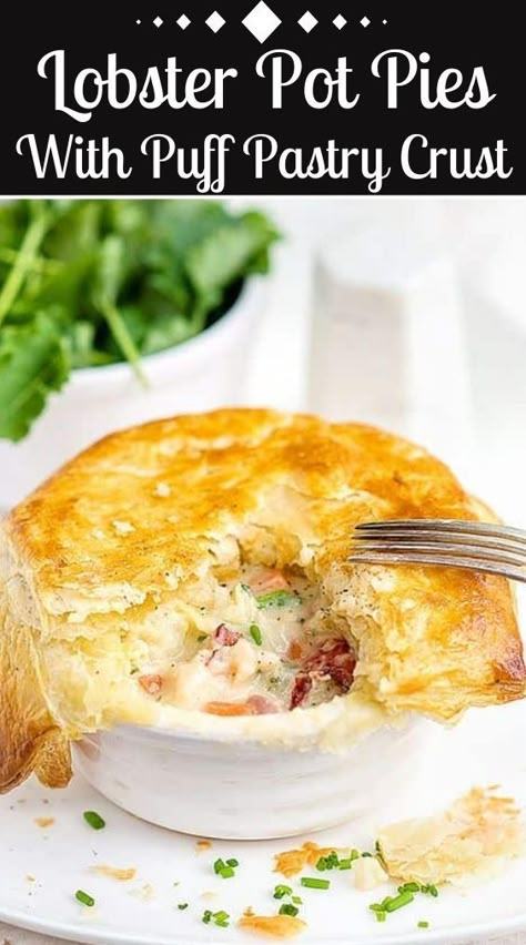 Fall Lobster Recipes, Cheddar Bay Seafood Pot Pie, Fish Pot Pie, Lobster Pie Recipe, Frozen Lobster Meat Recipes, Cheddar Bay Biscuit Seafood Pot Pie, Lobster Dishes Ideas, Fall Seafood Dinner Ideas, Salmon Pot Pie