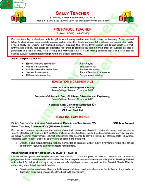 Preschool Teacher Resume, Early Childhood Education Resources, Toddler Teacher, New Project Ideas, Cv Format, Teacher Resume, Preschool Teacher, Resume Tips, Kindergarten Teachers