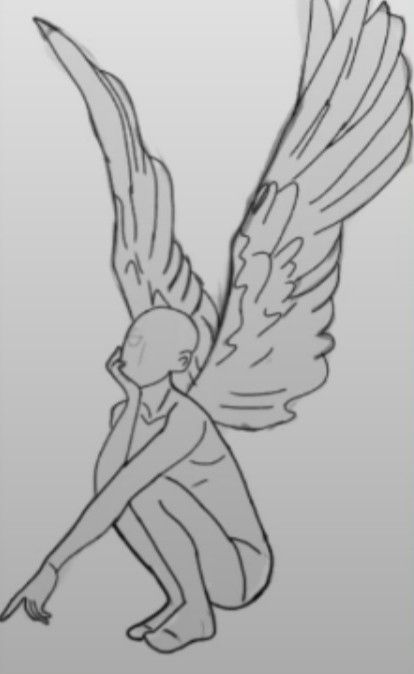 Winged Figure Reference, Winged People Anatomy, Body Base Drawing With Wings, Anime Base Pose With Wings, Cute Couple Templates Drawing, Angel Body Base Drawing, Female Oc With Wings, Girl With Wings Drawing, Drawing Reference Poses Wings