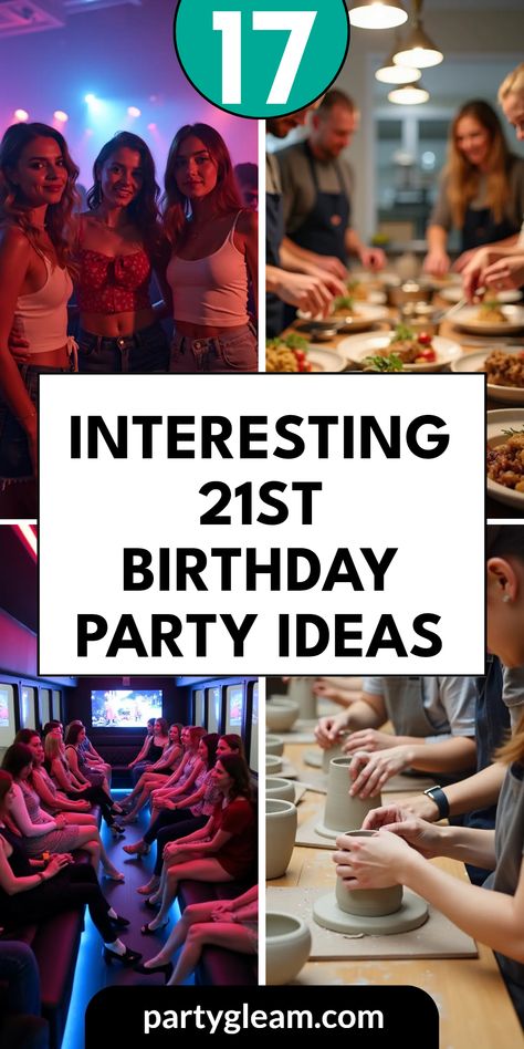 Planning a fabulous 21st birthday? Check out these 17 fantastic ideas to help you throw an unforgettable bash! From exciting nightclub-hopping to unique pottery classes, there’s something for everyone. You could even consider renting a party bus for an epic night out or enjoy a laid-back cooking class with friends. Whether you prefer a wild party atmosphere or a cozy gathering, these creative suggestions will keep the celebration lively and memorable. Make this milestone birthday an experience to remember! Non Alcoholic 21st Birthday Party Ideas, 21st Birthday Ideas For Girls Turning 21, 21st Birthday Ideas At Home, 21st Birthday Theme Ideas, Classy 21st Birthday Ideas, 21 St Birthday Party Ideas, 21 Birthday Aesthetic, Class With Friends, Birthday Ideas At Home