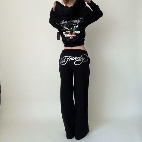 black ed hardy tracksuit new with tags. limited... - Depop Ed Hardy Tracksuit Outfit, Edhardy Y2k Tracksuit, Ed Hardy Sweatsuit, Y2k Tracksuit Outfit, Ed Hardy Sweatpants, Ed Hardy Tracksuit, Ed Hardy Set, Ed Hardy Outfit, Black Sweatsuit