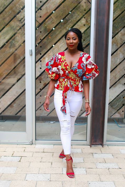 Floral Red Belle Ankara Peplum Tops, Ankara Blouse, African Blouses, Trendy Ankara Styles, Ankara Tops, African Tops, African Print Tops, African Fashion Women, African Clothing Styles