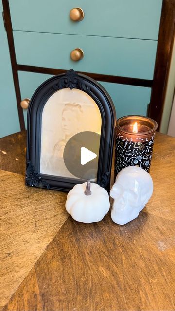 Kasey Nicole Marie | DIY + Crafting + Thrifting on Instagram: "👻 DIY HALLOWEEN MIRROR 👻 part ✌🏻  I’m definitely making more of these 🎃  #diy #diyhomedecor #diycrafts #diyprojects #diyproject #diydecor #diyideas #diyhome #diycraft #diyvideos #halloweendecor #halloween🎃 #halloween🎃👻" Spooky Mirror Diy, Diy Halloween Mirror, Halloween Mirror Diy, Shabby Chic Halloween, Dollar Tree Mirrors, Halloween Mirror, Old Mirror, Halloween Moon, Holiday Craft